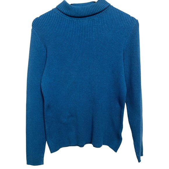 St. Johns Bay Women Classic Blue Ribbed Turtleneck Sweater X-Large Cotton Blend - Picture 1 of 16